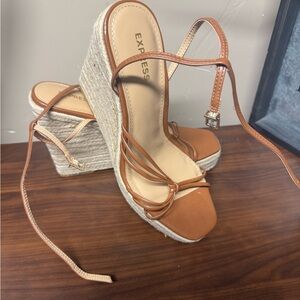 Express Brown Strappy Wedge Sandals